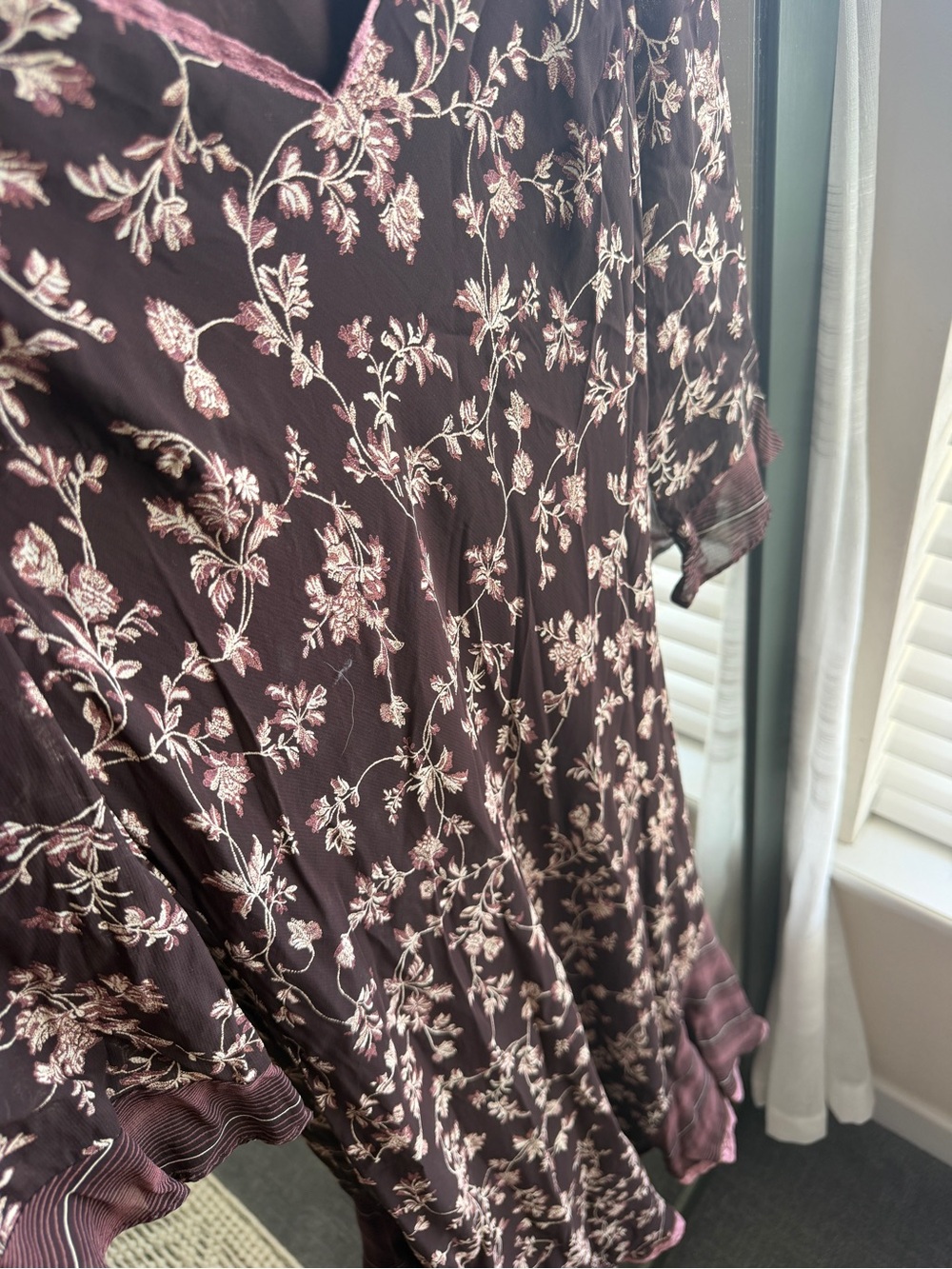 VTG J. Jill Whimsigoth Floral Embroidered Midi Dress Plum Brown - Picture 3 of 4